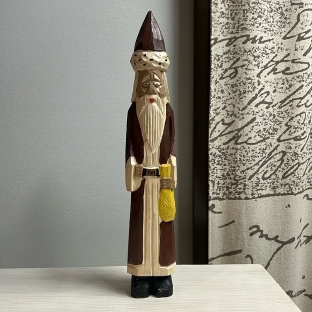 Vintage 1990's Wood Santa 11.5" Tall Handcrafted Hand Painted Father Christmas